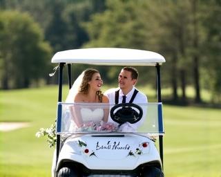 Happy couple in golf cart
