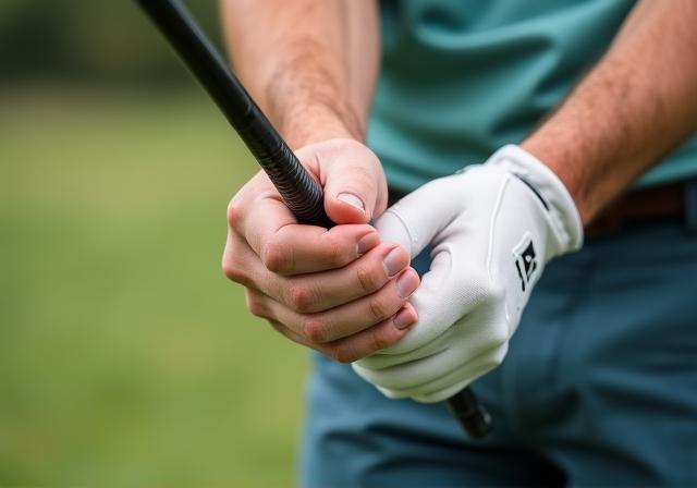 Detailed close-up of a neutral golf grip on a professional club handle