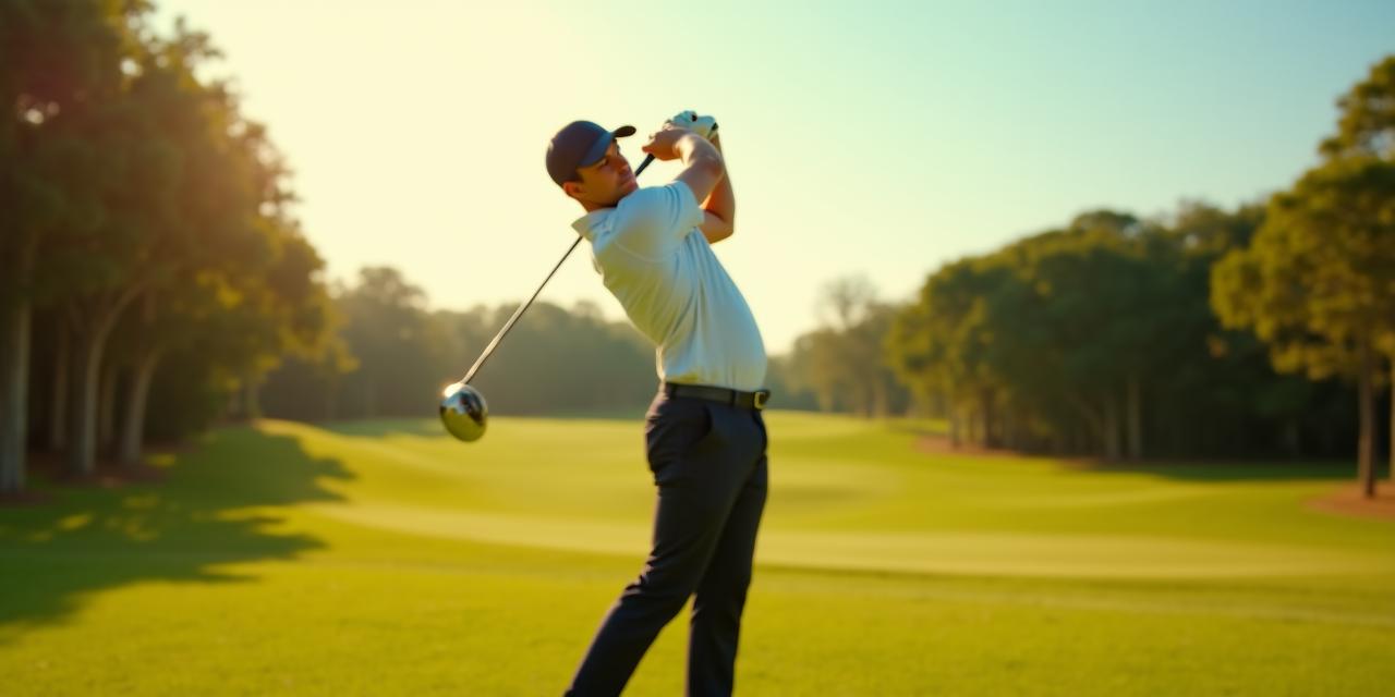 A professional golfer performing a perfect follow-through on the Caldera Links course