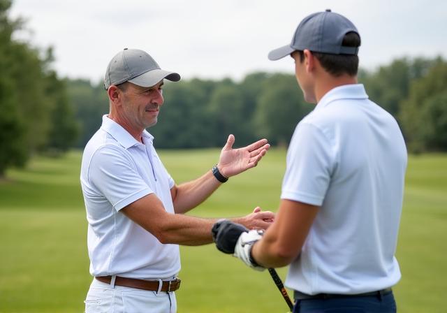 PGA professional providing golf lessons on the driving range