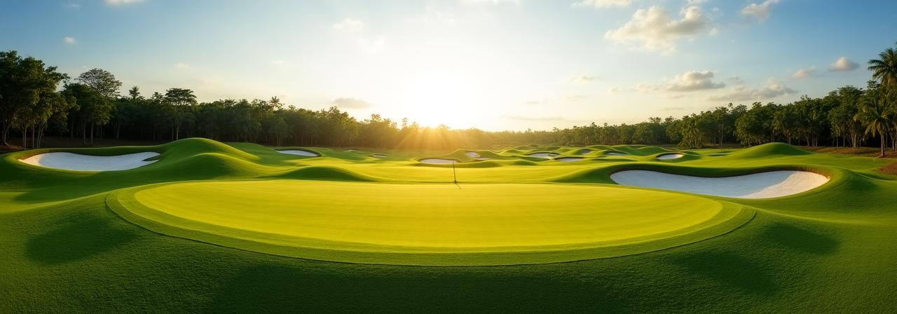 Panoramic view of the lush greenery at Caldera Links golf course in Singapore